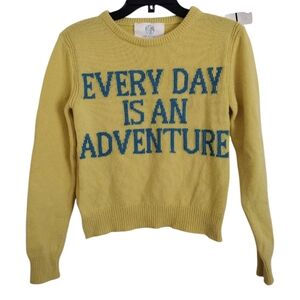 Alberta Ferretti Rare Yellow Blue Text Cashmere Blend Cropped Sweater Size 2